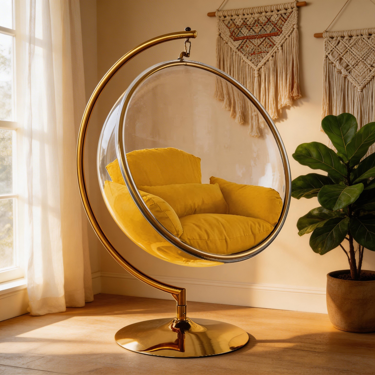 living room hanging bubble chair for bedroom Gold Hanging Chairs For Bedroom SK CHUMRA Gold Finish Bubble Chair, Indoor  Acrylic Swing Stand