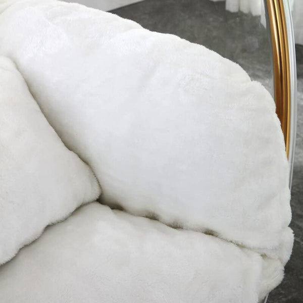 Designer Bubble Swing Chair with Gold Finished Stand, with Fluffy White Cushion