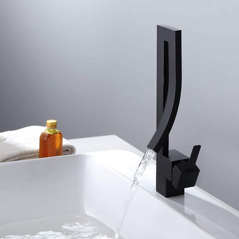 Designer Bathroom Sink Faucet, Modern Design Single Lever Handle Waterfall Spout Style