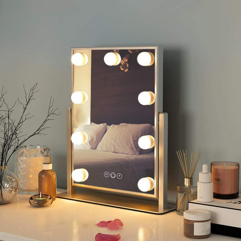 Makeup Mirror Hollywood Style Vanity Makeup Mirror Smart Touch Control 3 Colors Dimmable Light Detachable 10X Magnification 360° Rotation (White)