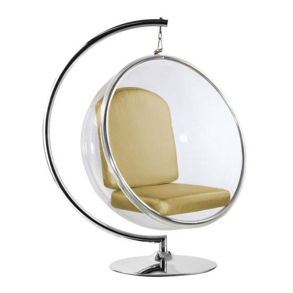 Designer Bubble Swing Chair with Stand, Chrome Finished with Faux Leather Cushion