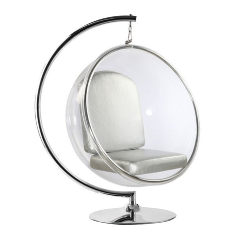 Designer Bubble Swing Chair with Stand, Chrome Finished with Faux Leather Cushion