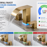 Brushed Nickel 3-Hole Bathroom Faucet with LED Waterfall Spout – 8" Widespread Modern Vanity Sink Faucet, 2-Handle Touch Control
