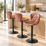 Modern Faux Leather Bar Stools – Adjustable Swivel Counter Chairs with Upholstered Seats & Supportive Backrests