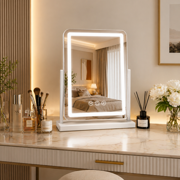 Hollywood Vanity Mirror with LED Lights – 18" x 13" Makeup Mirror with 3 Color Modes, Smart Touch Control & 360° Rotation