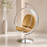 Designer Bubble Swing Chair with Stand, Chrome Finished with Faux Leather Cushion