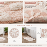 Cotton Bathroom Rug, Tufted Plush Bath Mat with Floral Medallion Pattern