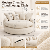 Modern Chenille Cloud Lounge Chair – Oversized Deep Seat Round Sofa with Double Armrests & No-Assembly Design