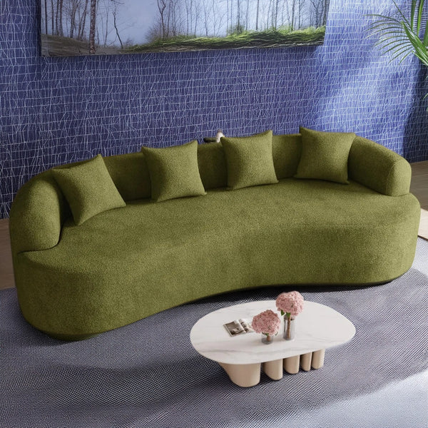 114-inch Oversized Curved Cloud Sectional Sofa, Sienna Orange Chenille, 4-Seater. Modern luxury couch.