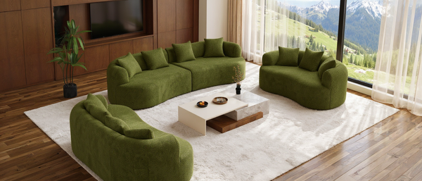 114-inch Oversized Curved Cloud Sectional Sofa, Sienna Orange Chenille, 4-Seater. Modern luxury couch.