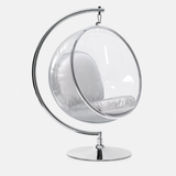 Designer Bubble Swing Chair with Stand, Chrome Finished with Faux Leather Cushion