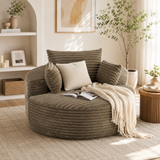 Modern Corduroy Round Chaise Lounge – Upholstered Deep Seat Cloud Chair with Oversized Floor Design