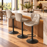 Modern Faux Leather Bar Stools – Adjustable Swivel Counter Chairs with Upholstered Seats & Supportive Backrests