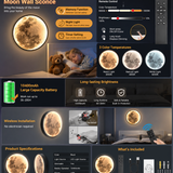 Rechargeable Moon Wall Sconce – Dimmable LED Wall Light with Remote Control & 3 Color Modes, Modern Indoor Accent Lighting