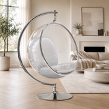 Designer Bubble Swing Chair with Stand, Chrome Finished with Faux Leather Cushion