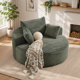 Modern Corduroy Round Chaise Lounge – Upholstered Deep Seat Cloud Chair with Oversized Floor Design