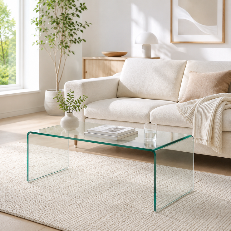 Minimalist Tempered Glass Coffee Table – Clear Center Table with Contemporary Style