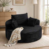 Modern Corduroy Round Chaise Lounge – Upholstered Deep Seat Cloud Chair with Oversized Floor Design