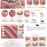 80" Modular Cloud Sectional Sofa – Deep Seat Memory Foam Corduroy Couch with Ottoman, No-Assembly Compressed Loveseat