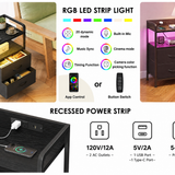 Modern LED Nightstand with Charging Station – Bedside Table with Fabric Drawers & Built-In USB Ports for Small Spaces