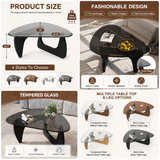 Modern Triangle Glass Coffee Table – Tempered Glass Top with Sculptural Wooden Base, Mid-Century Center Table for Living Room & Office