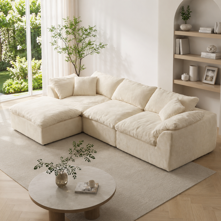 Modern Chenille Modular Cloud Sofa – Convertible Sectional Couch with Deep Seat & No-Assembly Design