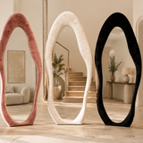 Full Length Irregular Flannel Wrapped Wooden Frame Floor Mirror