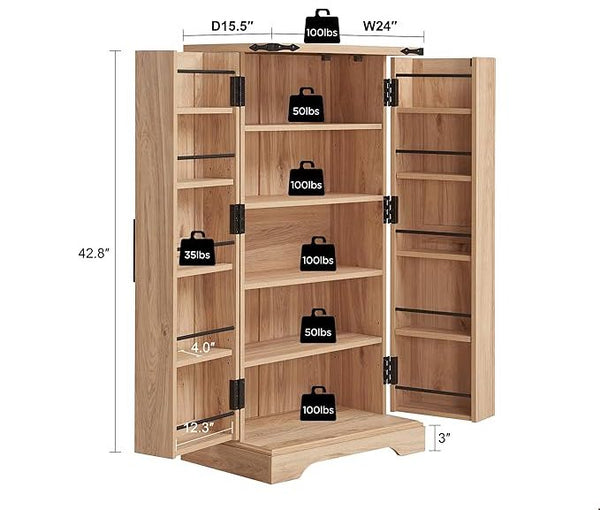 Natural Rattan Storage Cabinet with Adjustable Shelves – Kitchen Pantry & Multi‑Room Organizer