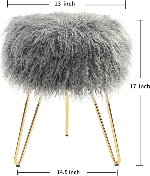 Faux Fur Vanity Stool Ottoman for Dressing Room, Bedroom, Living Room or Kids Room