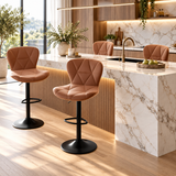 Modern Faux Leather Bar Stools – Adjustable Swivel Counter Chairs with Upholstered Seats & Supportive Backrests
