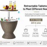 Outdoor Cooler Bar Table – All-Weather Rattan Patio Ice Bucket Table with Adjustable Height & Built-In Cooler