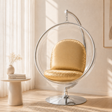 Designer Bubble Swing Chair with Stand, Chrome Finished with Faux Leather Cushion