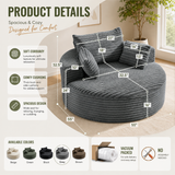 Modern Corduroy Round Chaise Lounge – Upholstered Deep Seat Cloud Chair with Oversized Floor Design
