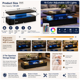 Modern High Gloss Coffee Table with LED Lighting – 2-Tier Rectangular Center Table with Storage, 40"/47" Living Room Table