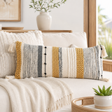 Boho Woven Pillow Cover – Decorative Lumbar Cushion for Bed, Sofa & Couch