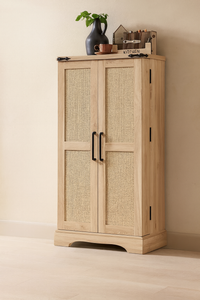 Natural Rattan Storage Cabinet with Adjustable Shelves – Kitchen Pantry & Multi‑Room Organizer
