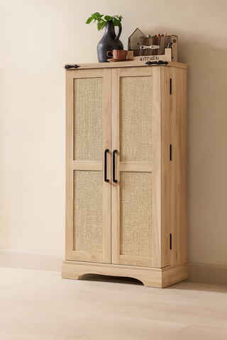Natural Rattan Storage Cabinet with Adjustable Shelves – Kitchen Pantry & Multi‑Room Organizer