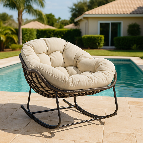 Modern Cozy Indoor Outdoor Rocking Egg Chair with Padded Cushion