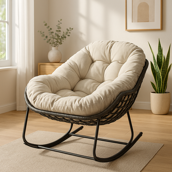Modern Cozy Indoor Outdoor Rocking Egg Chair with Padded Cushion