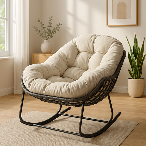 Modern Cozy Indoor Outdoor Rocking Egg Chair with Padded Cushion