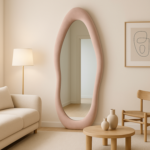 Full Length Irregular Flannel Wrapped Wooden Frame Floor Mirror
