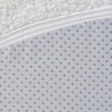 Extreme close-up of the plush, soft Sherpa fleece texture and tufted backing of the white Cloud Sofa.