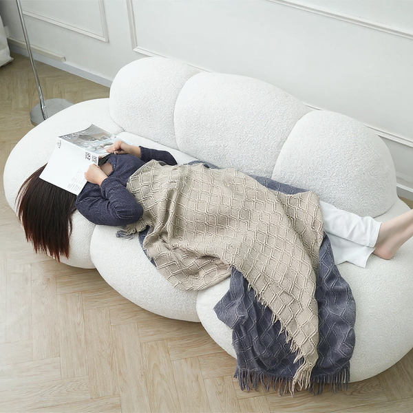 Cloud Shaped Upholstered Couches for Bedroom, Apartment, Small Space (White, No Assembly Required)