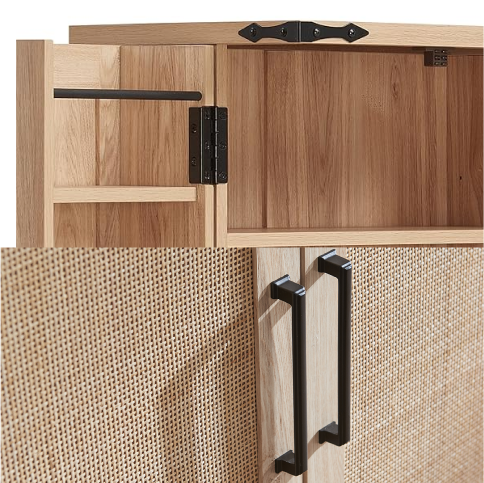 Natural Rattan Storage Cabinet with Adjustable Shelves – Kitchen Pantry & Multi‑Room Organizer