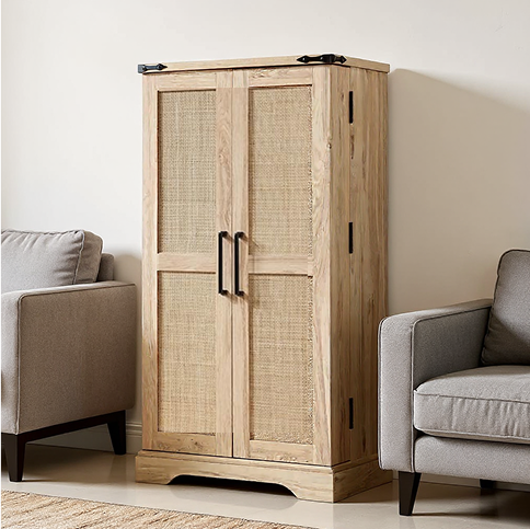 Natural Rattan Storage Cabinet with Adjustable Shelves – Kitchen Pantry & Multi‑Room Organizer
