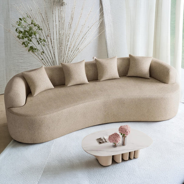 Close-up texture of the soft, plush Chenille fabric upholstery for a cozy, cloud-like feel.