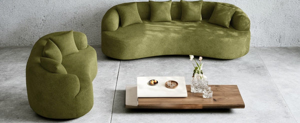 Close-up texture of the soft, plush Chenille fabric upholstery for a cozy, cloud-like feel.