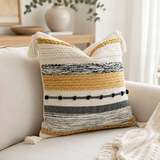 Boho Woven Pillow Cover – Decorative Lumbar Cushion for Bed, Sofa & Couch