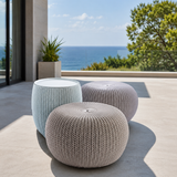 Modern Knit Pouf Ottoman Set – Textured Storage Tables with Versatile Indoor & Outdoor Design