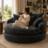 Modern Chenille Cloud Lounge Chair – Oversized Deep Seat Round Sofa with Double Armrests & No-Assembly Design